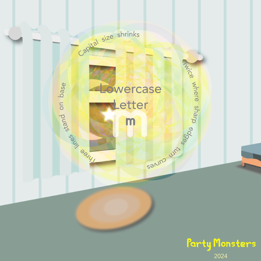 Lowercase Letter M - Party Monsters